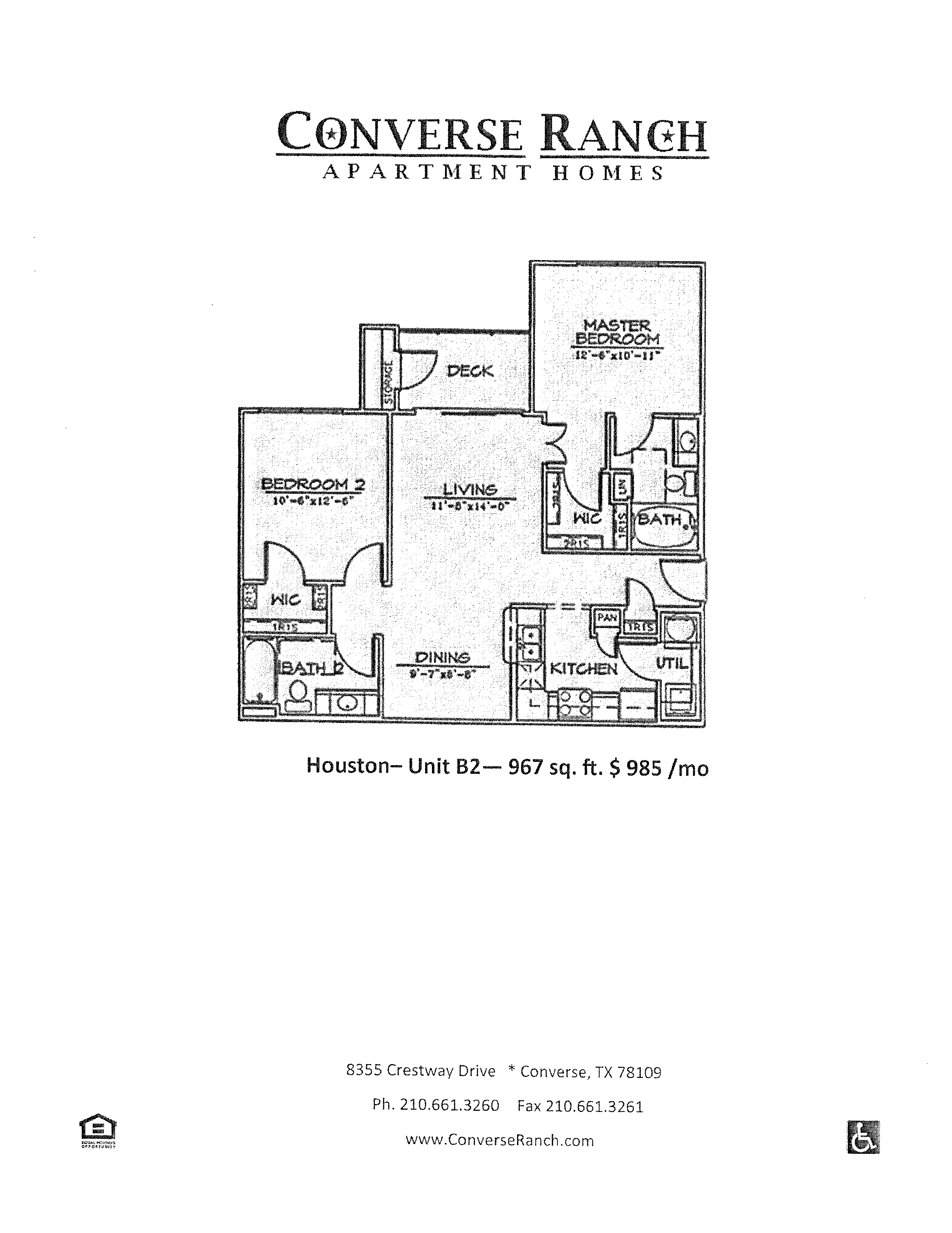 Floor plan for 2 beds, 2 baths, 967 sqft